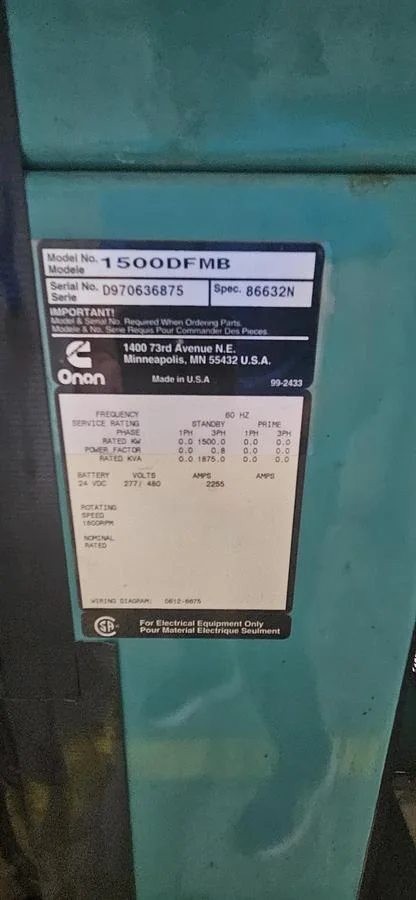 Cummins KTA50G 1000kW 4160V Diesel Generator Set — product image 5 of 6