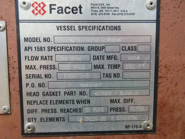 Facet CS-1224-424 Horizontal Coalescer Filter Vessel — product image 9 of 16