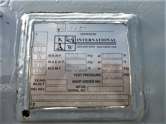 KWI International 54" x 20' 720 PSI Horizontal 2-Phase Separator — product image 3 of 10