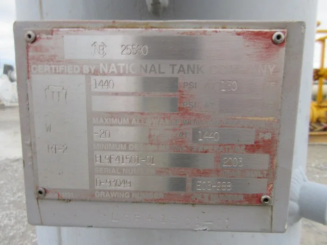National Tank Company Vertical Pressure Vessel, 16" x 5', 1440 PSI MAWP — product image 4 of 7