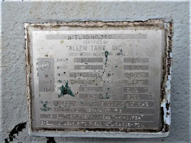 Allen Tank 42" x 15' 3-Phase Horizontal Production Separator — product image 4 of 10