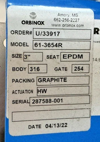 Orbinox 61-3654R 3" Knife Gate Valve — product image 2 of 6
