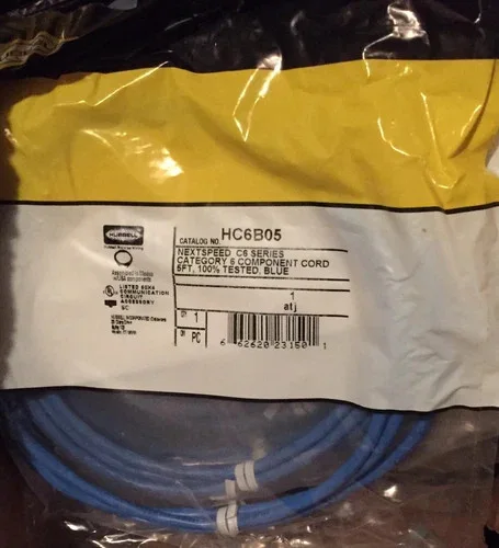 Hubbell Nextspeed HC6B05 Category 6 UTP Patch Cord, 5ft, Blue (Lot of 12) — primary product image
