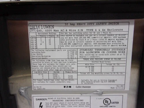 Eaton Cutler-Hammer DH361UWKN Heavy Duty Safety Switch — product image 5 of 7