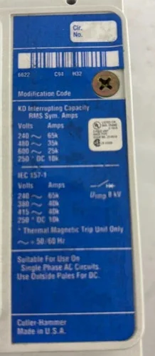 Cutler-Hammer KDB3400 Circuit Breaker Frame with KT3300T 300A Trip Unit — product image 4 of 5