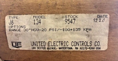 United Electric Type J6 Model 134 Pressure Switch — product image 7 of 7