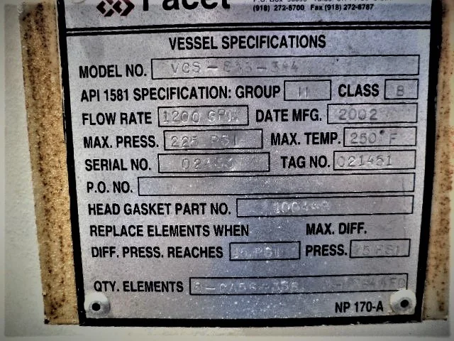 Facet VCS-856-344 Vertical Coalescer Separator — product image 5 of 9