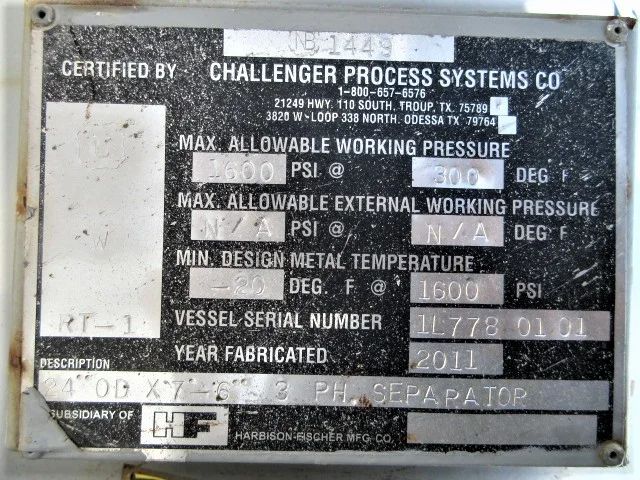 Challenger Process Systems 10" OD x 7'-4" S/S Horizontal 3-Phase Separator — product image 11 of 12