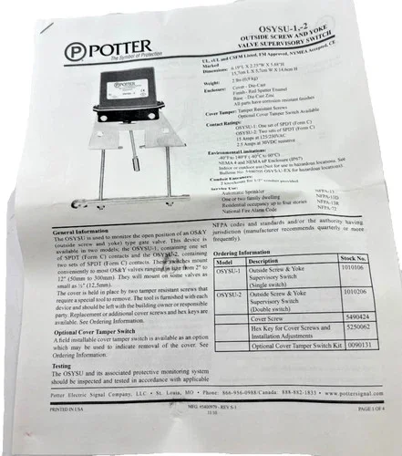 Potter OSYSU-1 Supervisory Switch 1010106 — product image 5 of 5