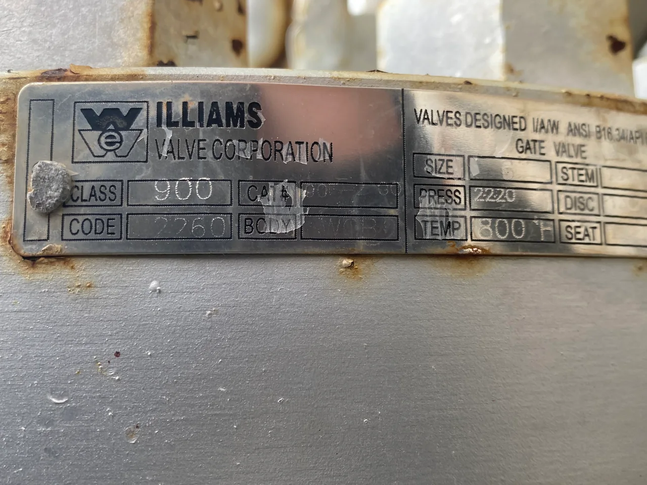 Williams Valve Corporation 6 Inch Class 900 Gate Valve Model 2260 — product image 4 of 5