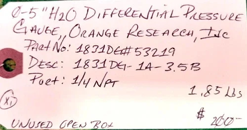 Orange Research 1831DG-1A-3.5B Differential Pressure Gauge, 0-5 inH2O — product image 4 of 4