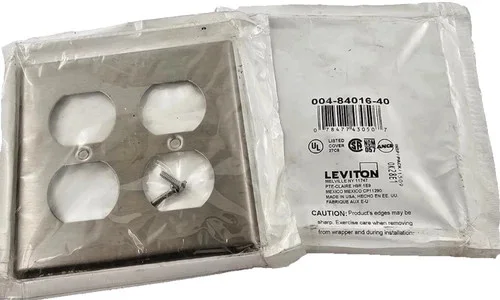 Leviton 84016 2-Gang Duplex Receptacle Wallplate, Stainless Steel — product image 3 of 3