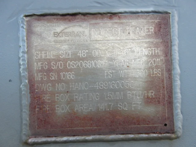 Exterran Indirect Fired Line Heater 48" OD x 17'6" Length 1.5MM BTU/HR — product image 2 of 8