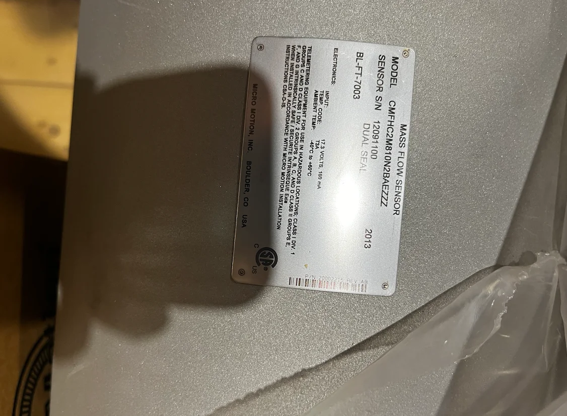 Emerson Micro Motion ELITE CMFHC2M810N2BAEZZZ Coriolis Mass Flow Meter with 2700 Transmitter — product image 5 of 5