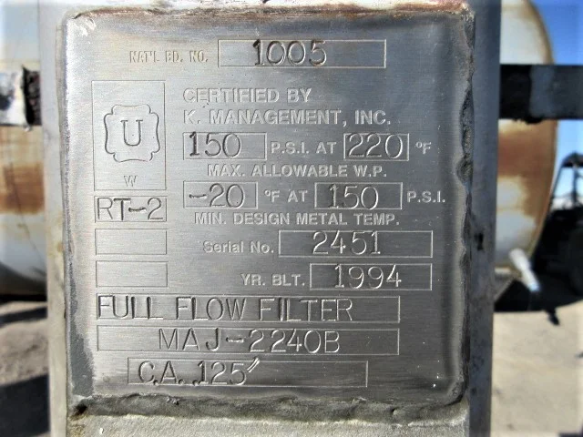 K. Management Inc. Full Flow Filter MAJ-2240B
