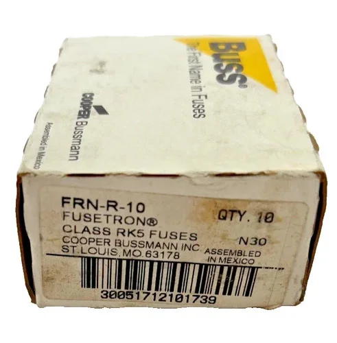 Bussmann FRN-R-10 Fusetron Dual-Element Time-Delay Fuse, Class RK5, 10A, 250V - Box of 10