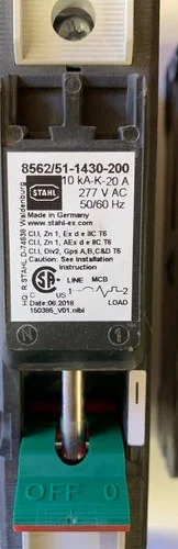 R. STAHL 8562/51-1430-200 Hazardous Location Single Pole 20 Amp Circuit Breaker