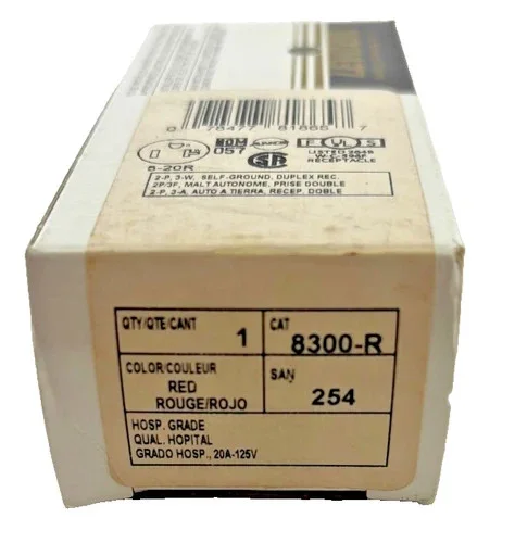 Leviton 8300-R 20A 125V Red Hospital Grade Duplex Receptacle