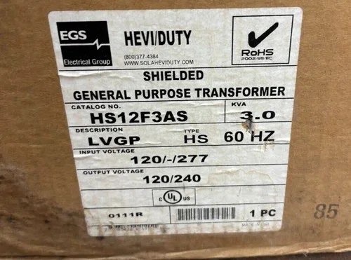 EGS Hevi-Duty Shielded General Purpose Transformer HS12F3AS 3kVA