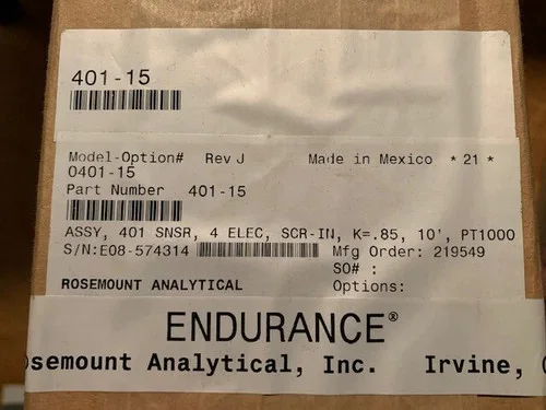 Rosemount Analytical Endurance Conductivity Sensor 401-15 with PT1000 and 10 ft Cable