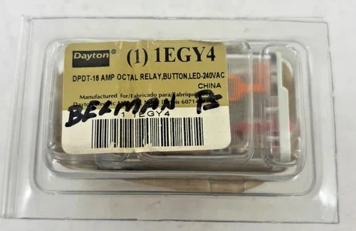 Dayton 1EGY4 DPDT Octal Control Relay with Push Button and LED, 240VAC Coil