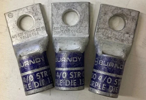 Burndy YAL28T38 1-Hole Hylug Compression Lugs for 4/0 AWG, 3/8 Inch Stud (3 Pieces)