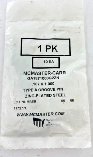 McMaster-Carr Type A Groove Pin GA1871000G2ZN, Zinc-Plated Steel, 0.187" x 1.000" (Pack of 10)