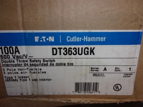 Eaton Cutler-Hammer DT363UGK Heavy Duty Double Throw Safety Switch 100A 600V 3P NEMA 1