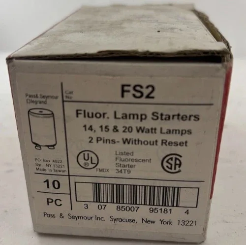 Pass & Seymour Legrand FS-2 Fluorescent Lamp Starter for 14, 15 & 20 Watt Lamps (Box of 10)