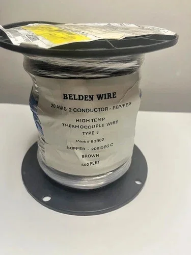 Belden 83900 Type J Thermocouple Extension Wire, 20 AWG, 2 Conductor, 500 ft Spool